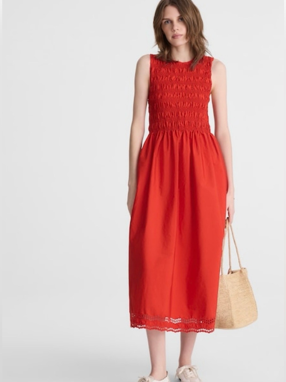 Madewell Embroidered Melody Smocked Midi Dress | Wild Poppy | NWT